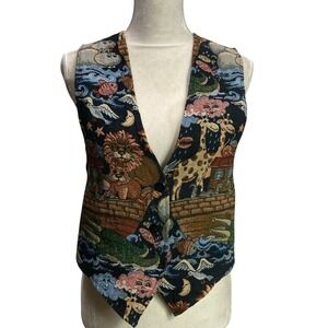 VTG Facets S Tapestry Vest Animals Noahs Ark Lion Giraffe Hippos Alligator Small